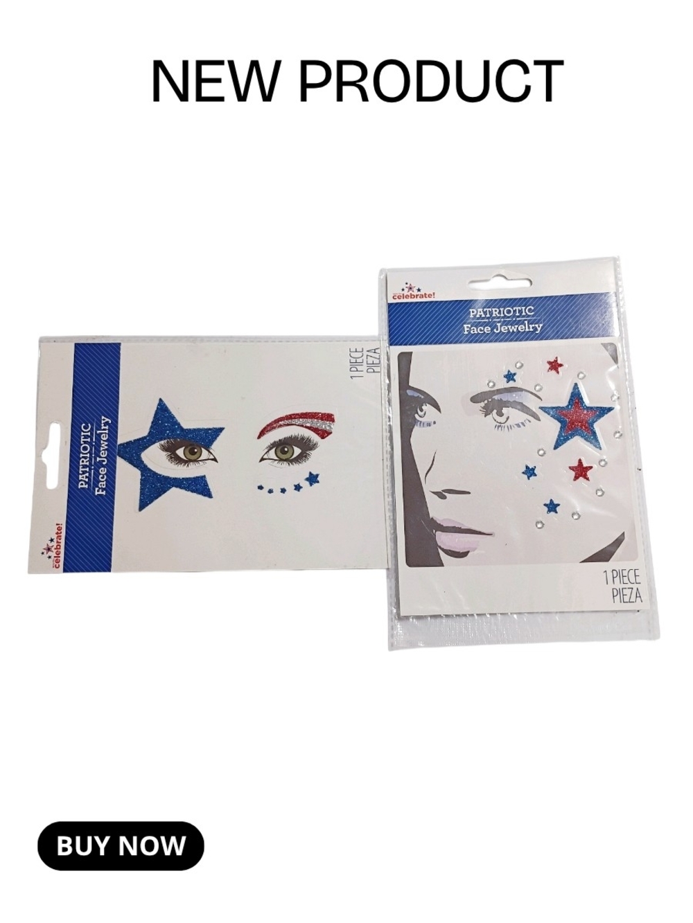 NEW Patriotic Face Jewelry Star Stickers - Red, White & Blue 4th Of July